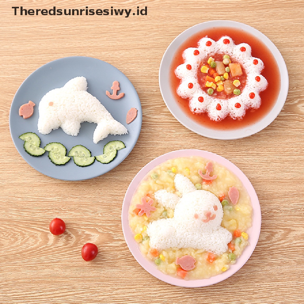 # Alat Rumah Tangga # 4pcs Cetakan Nasi / Sushi / Bento DIY Bentuk Kartun Kelinci / Lumba-Lumba / Rumput Laut