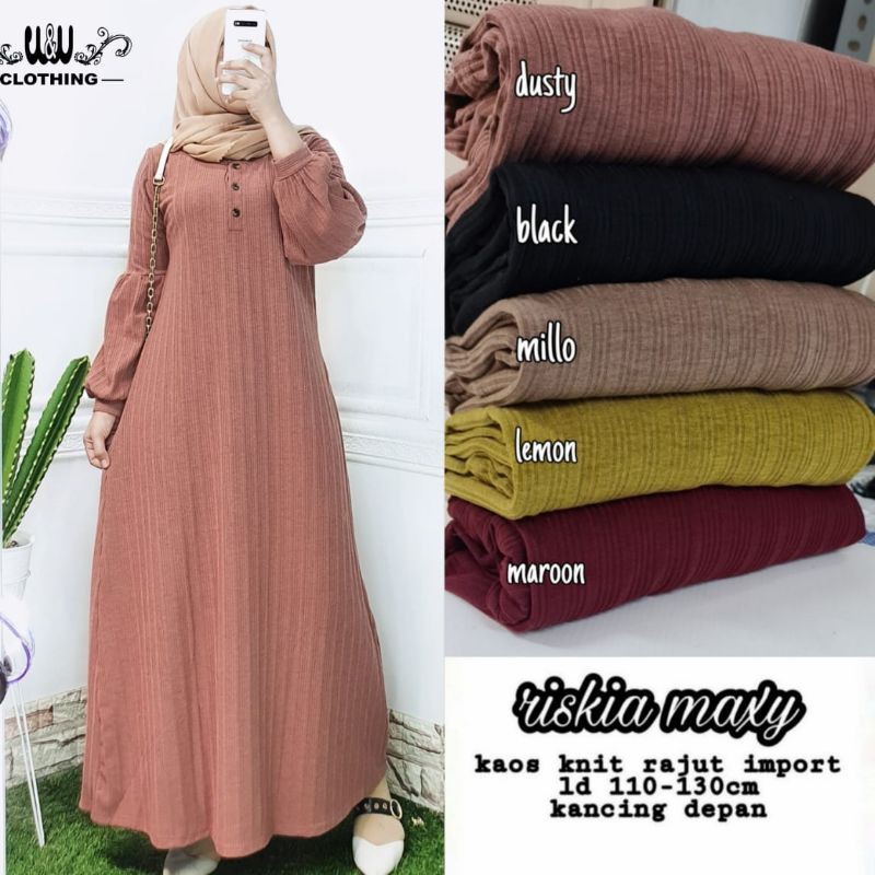 Gamis Dress Jumbo Big Size Riskia Maxy Melar Sampai LD 130 cm Busui Bahan Knit Rajut