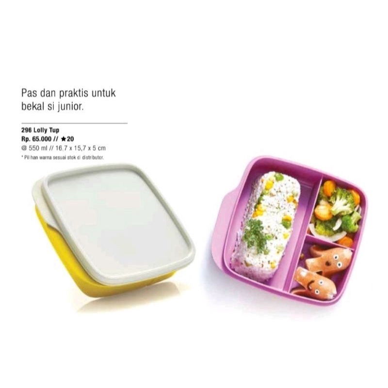 Tupperware Lolly Tup Original Tempat Bekal / Kotak Makanan Bersekat - Ungu Tutup Putih