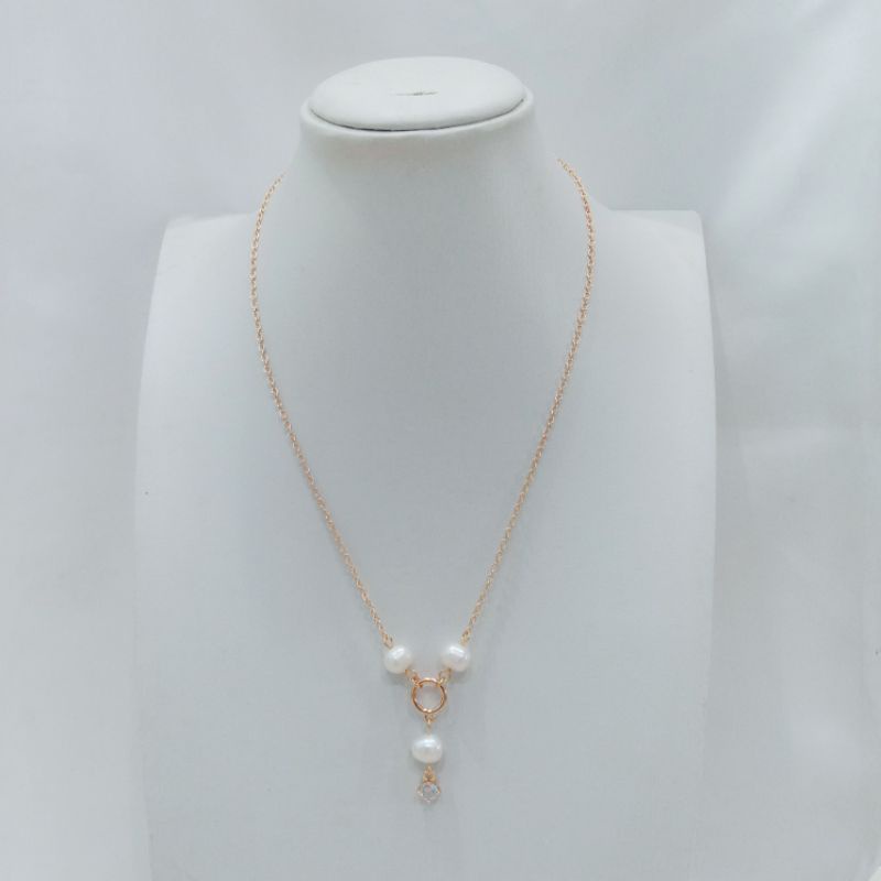 Kalung Rhodium Mutiara Tawar Asli Bersertifikat || Kalung mutiara asli || Kalung wanita || Kalung mu