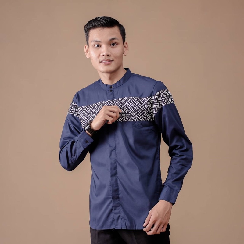 Baju Koko Pria Lengan Panjang Motif Kobata Kombinasi Batik Warna Coksu