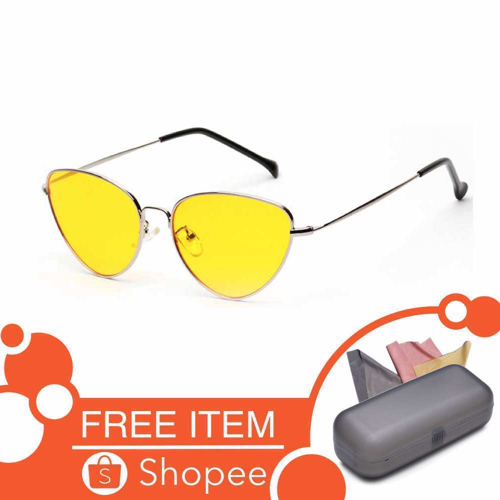 Anti UV Sunglasses Eye Cat [ Kuning ] Kacamata Wanita - MLB FREE KOTAK KACAMATA