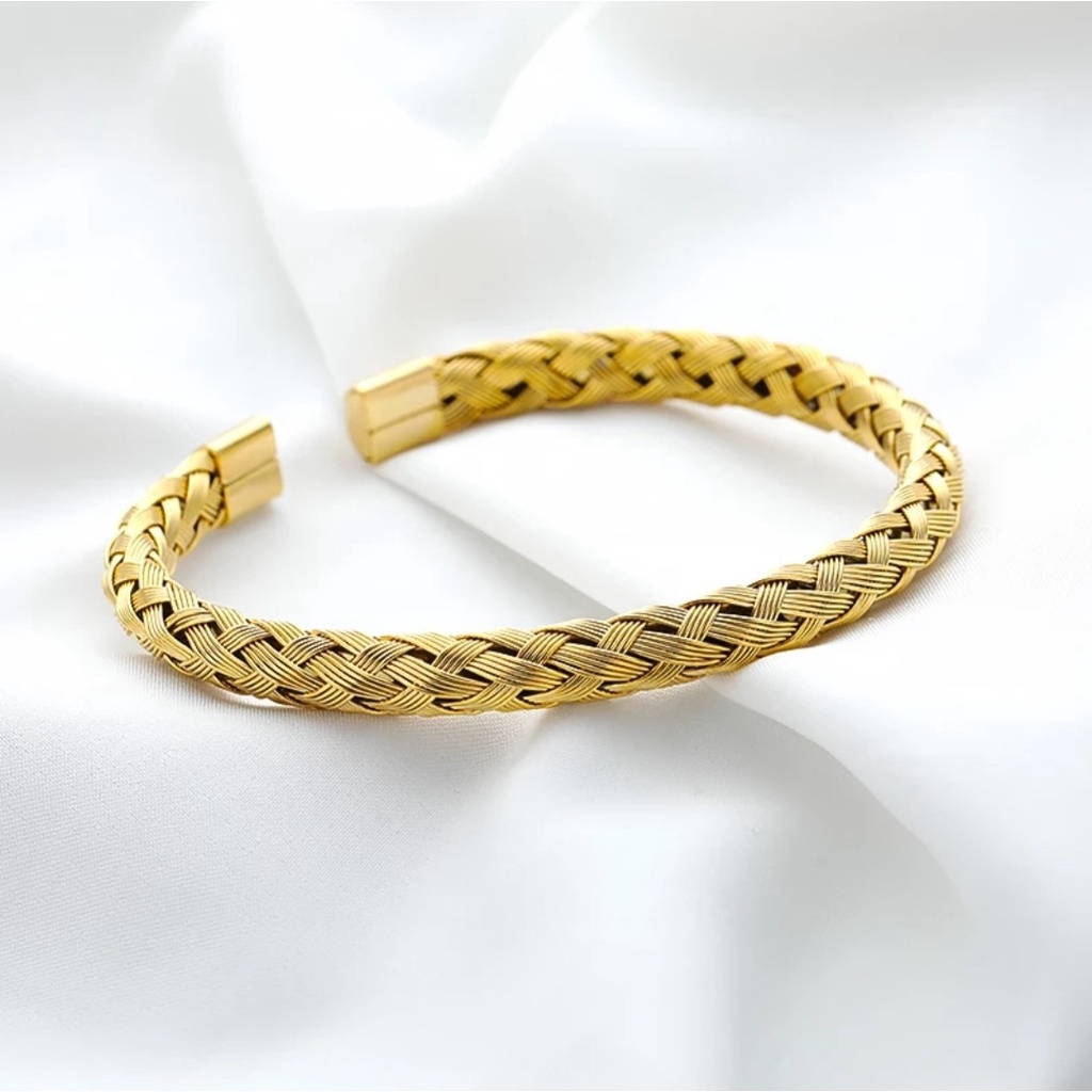 Gelang Bangle Model Baja Kepang Untuk Wanita dan Pria Tersedia Warna Gold