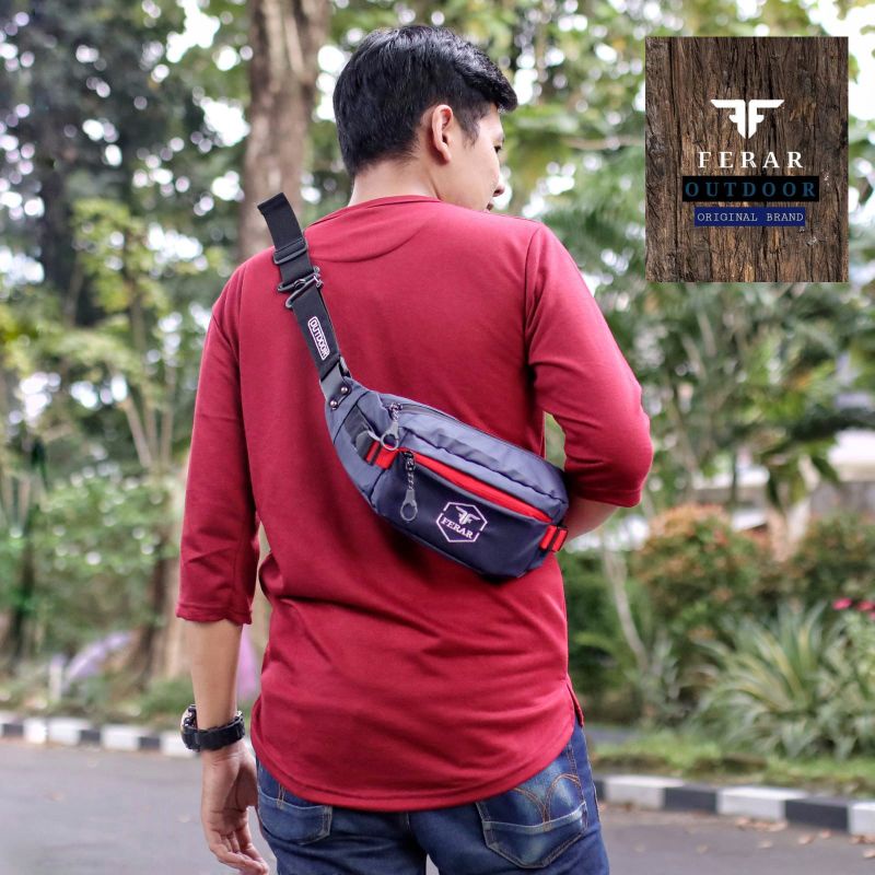 Tas weistbag/Tas selempang pria wanita webing merah Ferar Faster