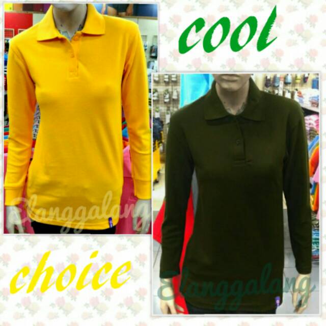 KAOS POLO SHIRT CEWEK TANGAN PANJANG KUNING/HIJAU ARMY