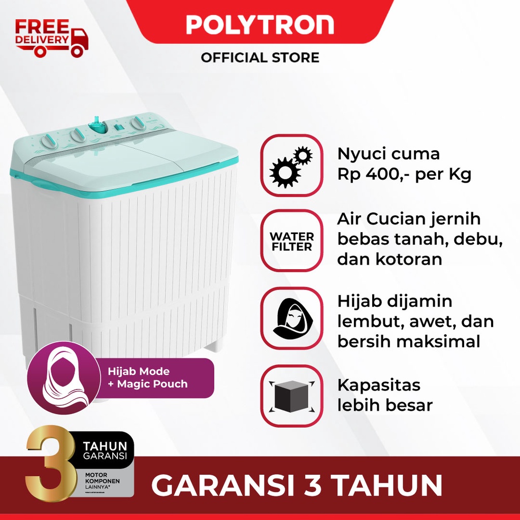 POLYTRON Mesin Cuci 2 Tabung Giant Series Hijab 8 KG - PWM 8076G