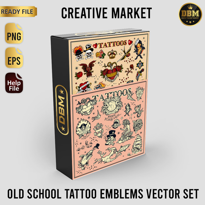 Old School Tattoo Emblems Vector Set - Vector Designs