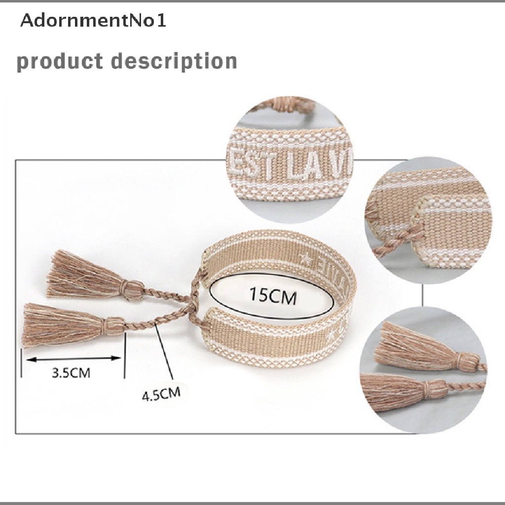 (AdornmentNo1) Gelang Tangan Tali Woven Motif Bordir Aksen Rumbai Gaya Boho Untuk Wanita