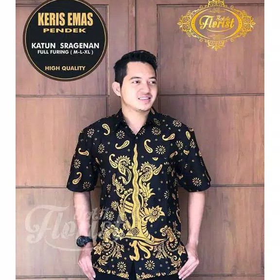 Batik Solo Keris Emas Lengan Pendek Full Furing Original