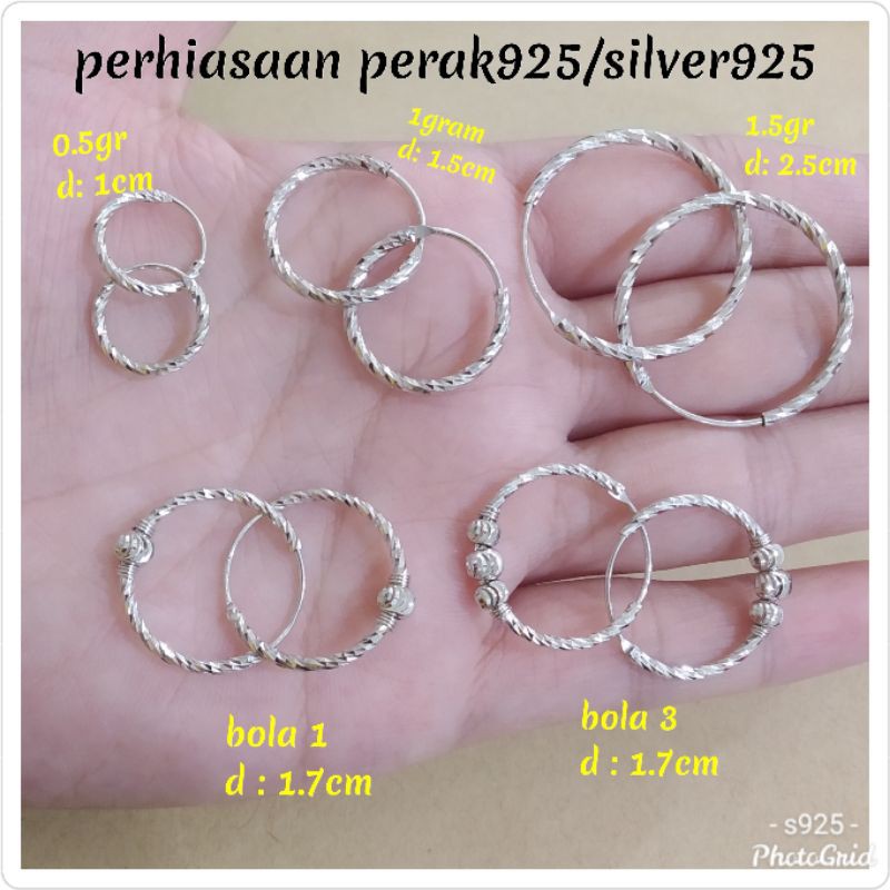 ANTING GIPSI UKIR/ ANTING BULAT /ANTING INDIA PERAK S925 LAPIS MAS PUTIH ATGB