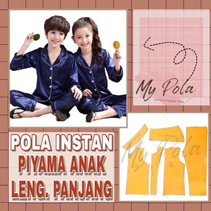 [COD] Pola instan piyama anak lengan panjang - pola piyama mypola - pola jiplak piyama