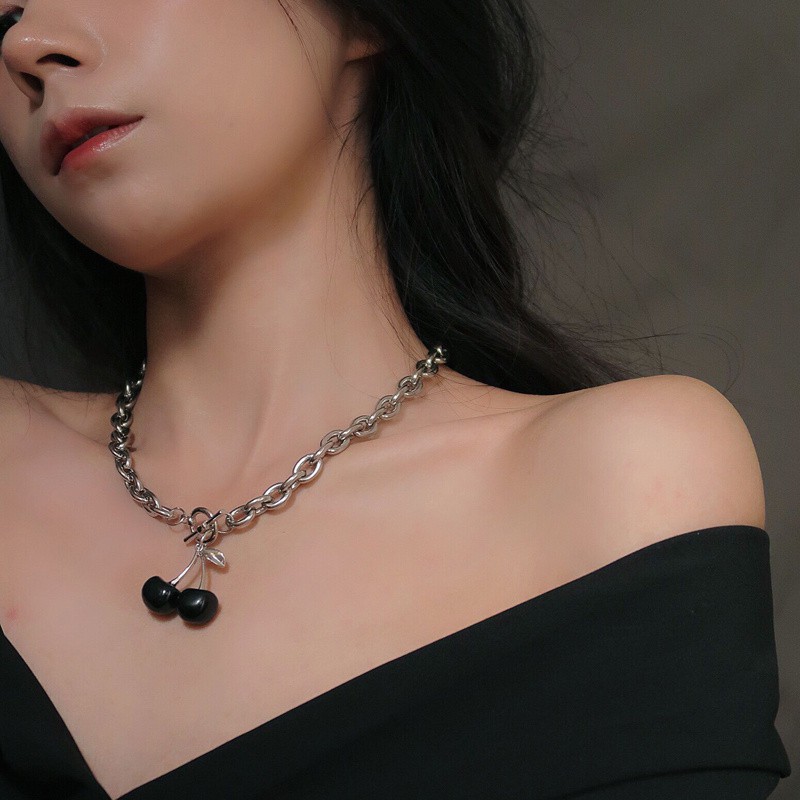 [ACKER] Kalung Ceri Hitam Gaya Korea Antik Retro Untuk Wanita