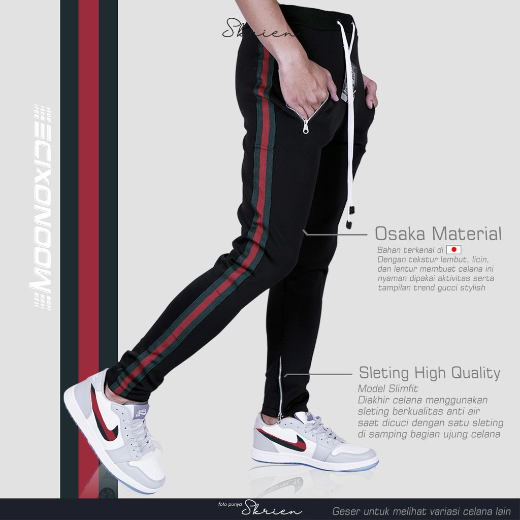 Celana Training Pria HITAM strip Original Product Jogging Running Gym Santai Casual Cowok Cewek