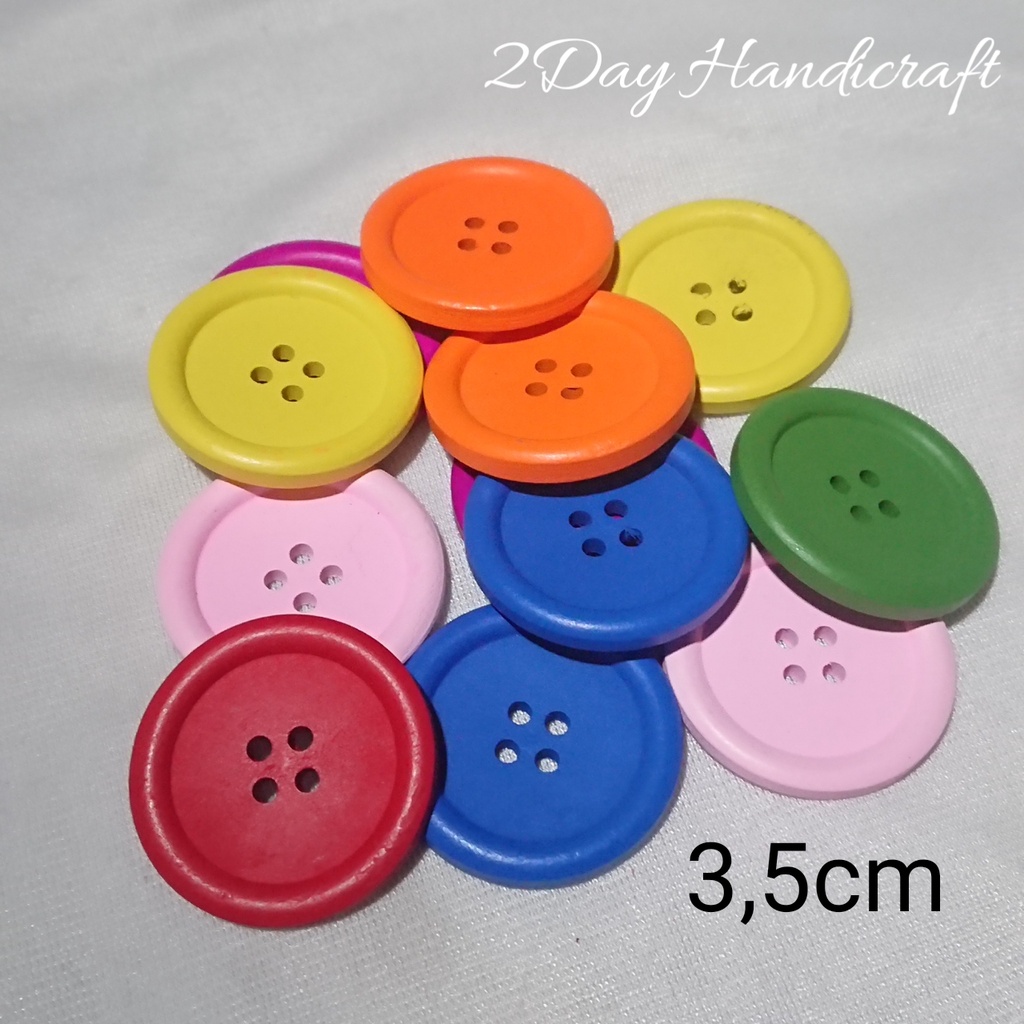Kancing kayu Besar 3.5cm 4 Lubang - Kancing kayu Warna warni
