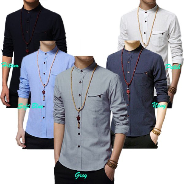 Baru Kemeja Lengan Panjang Polos Koko Pria Muslim Lengan Panjang Baju Atasan Pria Zyan Elloyfashion