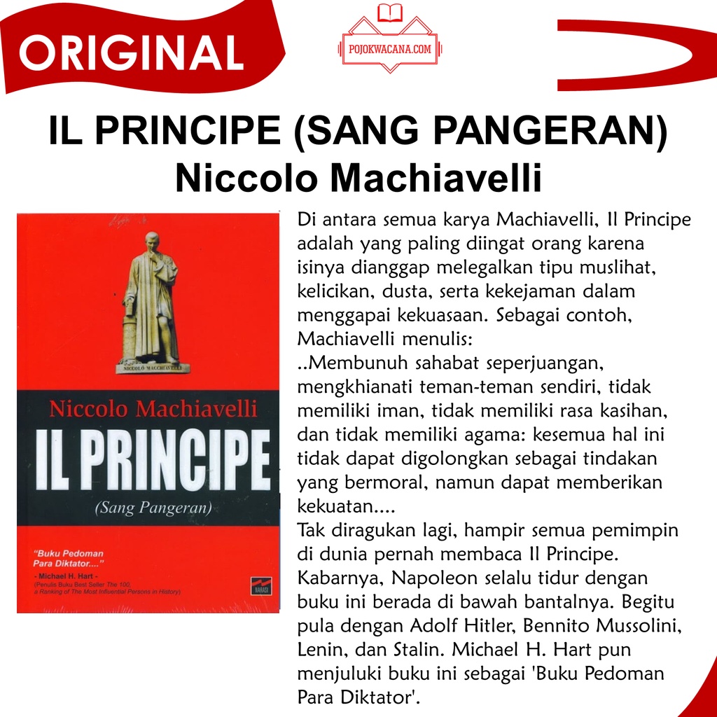 Original - Niccolo Machiavelli IL PRINCIPE Sang Pangeran - Komunikasi Propaganda - Kisah Para Diktator - Filsafat Niccolo MAchiavelli - Buku Filsafat Politik Niccolo MAchiavelli - Sang Penguasa Machiavelli - Sang Pangeran Machiavelli-Il Principe Saja