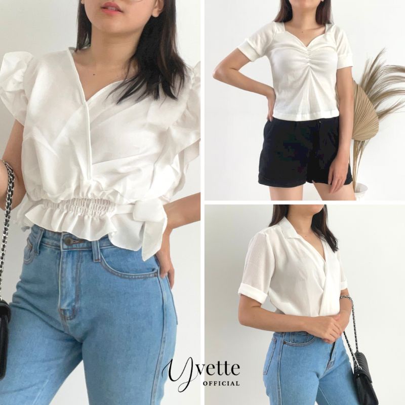 Atasan Wanita Blouse Putih / White Korean Style Premium | Ruffle sleeve blouse | Knit Wrinkle Blouse