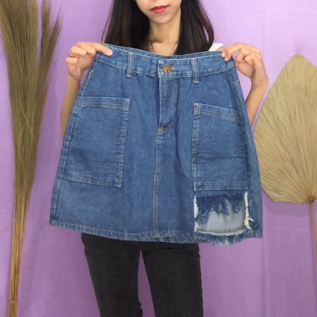 Ripped Skirt Blue Jeans - THRIFT