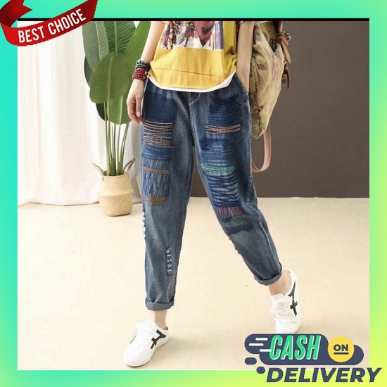 Celana Jins Wanita Kekinian Jumbo Sobek Boyfriend Jeans Murah Ter Mq89 Tm 6197 Celana Harem Jeans Y