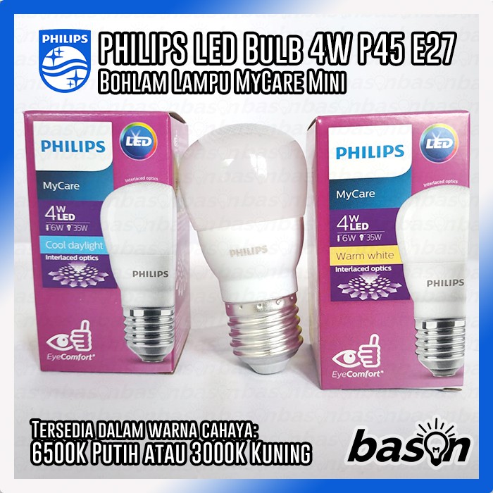 PHILIPS LED Bulb 4W E27 P45 - Bohlam Lampu LED MyCare Mini