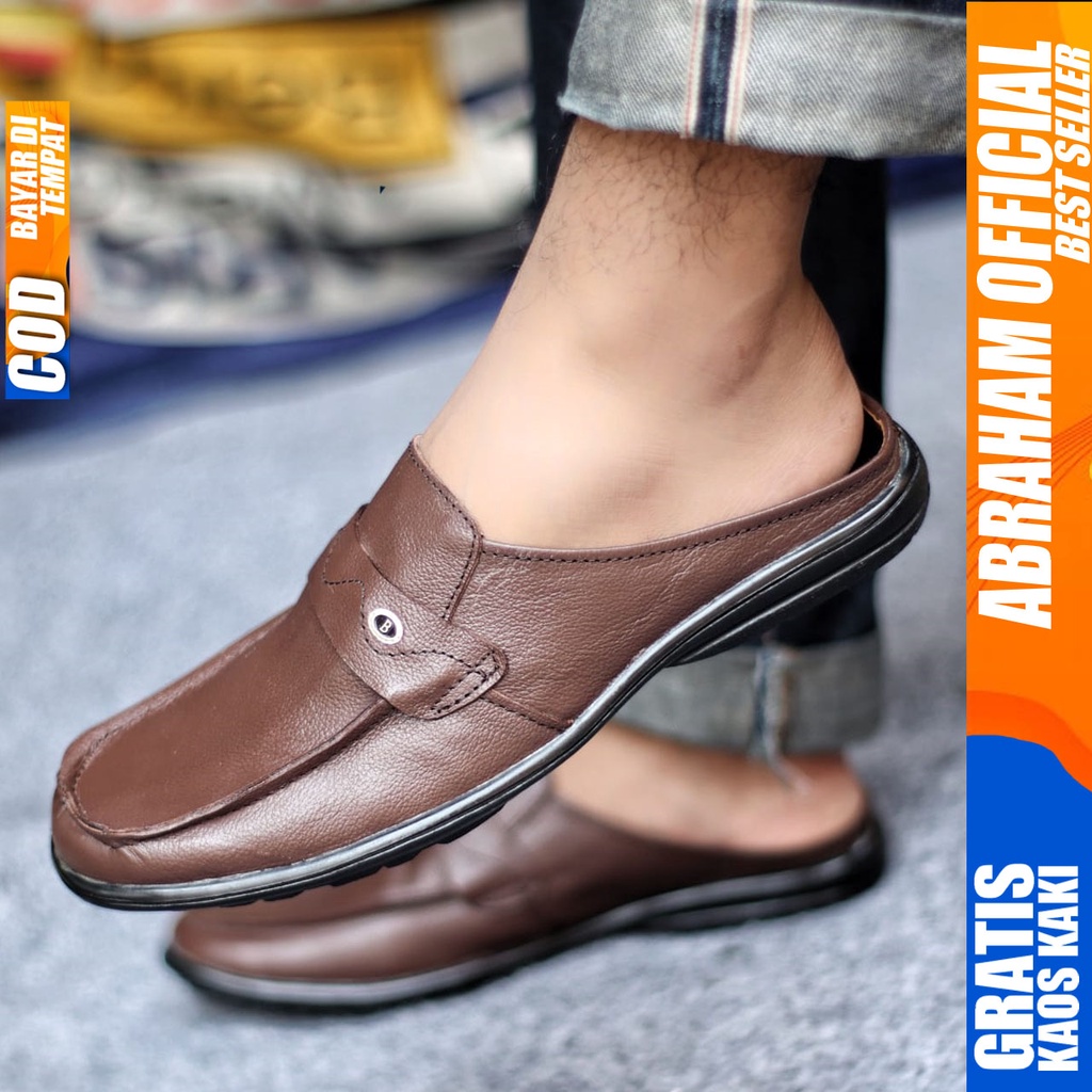 Sepatu Sandal Casual Kulit Asli Bustong Tutong Sendal Slop Original Murah Terbaru Kekinian