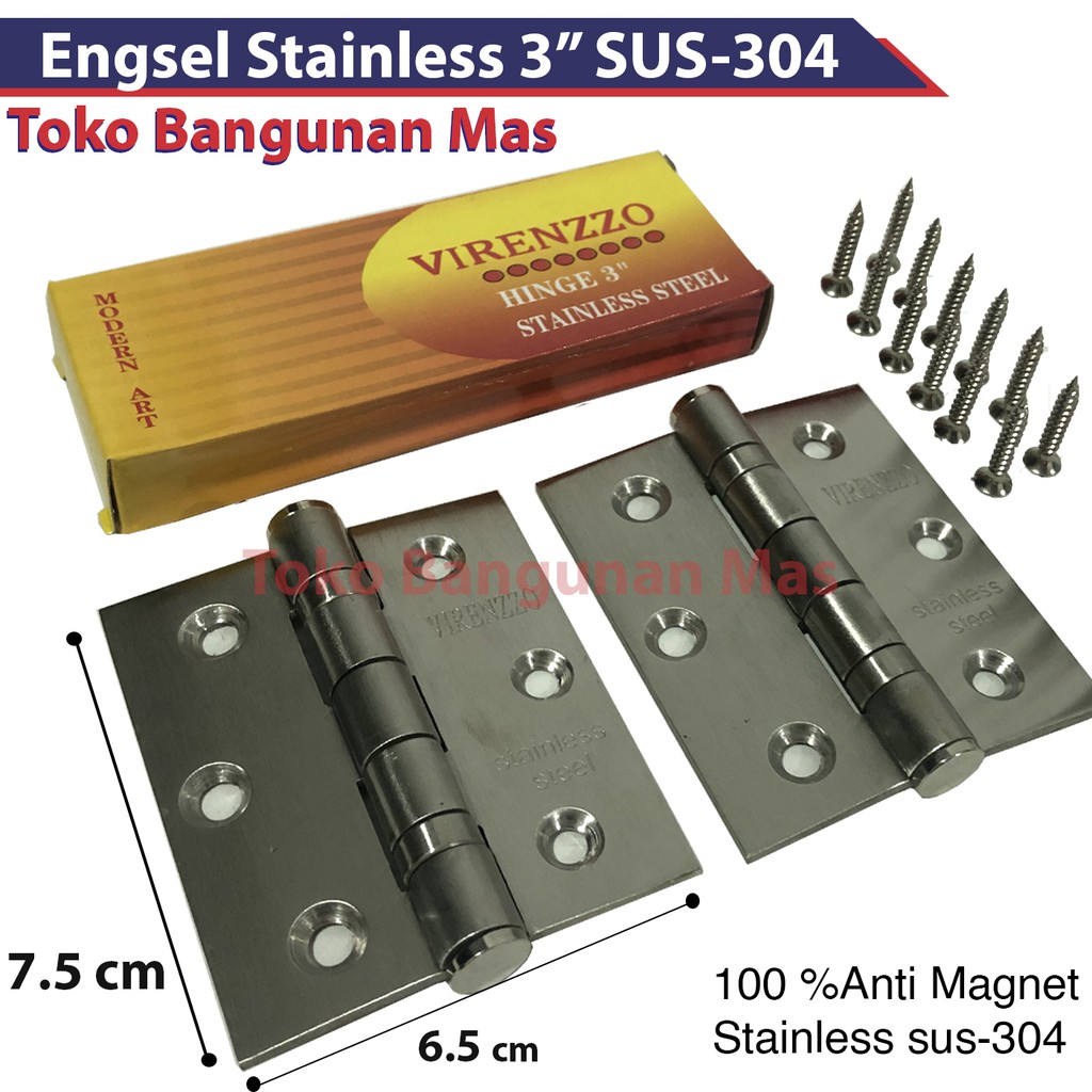 Engsel PINTU STAINLESS 3" Virenzzo SUS-304 ENGSEL JENDELA PINTU 100% STAINLESS