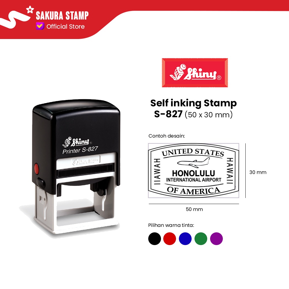 

SHINY SELF INKING STAMP STEMPEL PRINTER S-827 / S-827D WITH DATER (50x30mm)