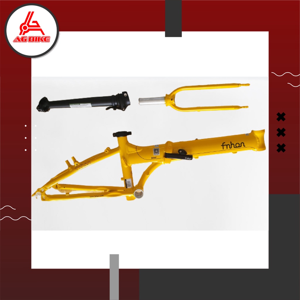 Frame Fork plus Handlepost Fnhon Blast V Brake 20 22 inch Warna Kuning Alloy