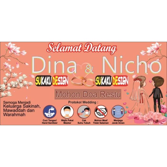 Banner /Spanduk Protokol Kesehatan Acara Wedding / Pernikahan