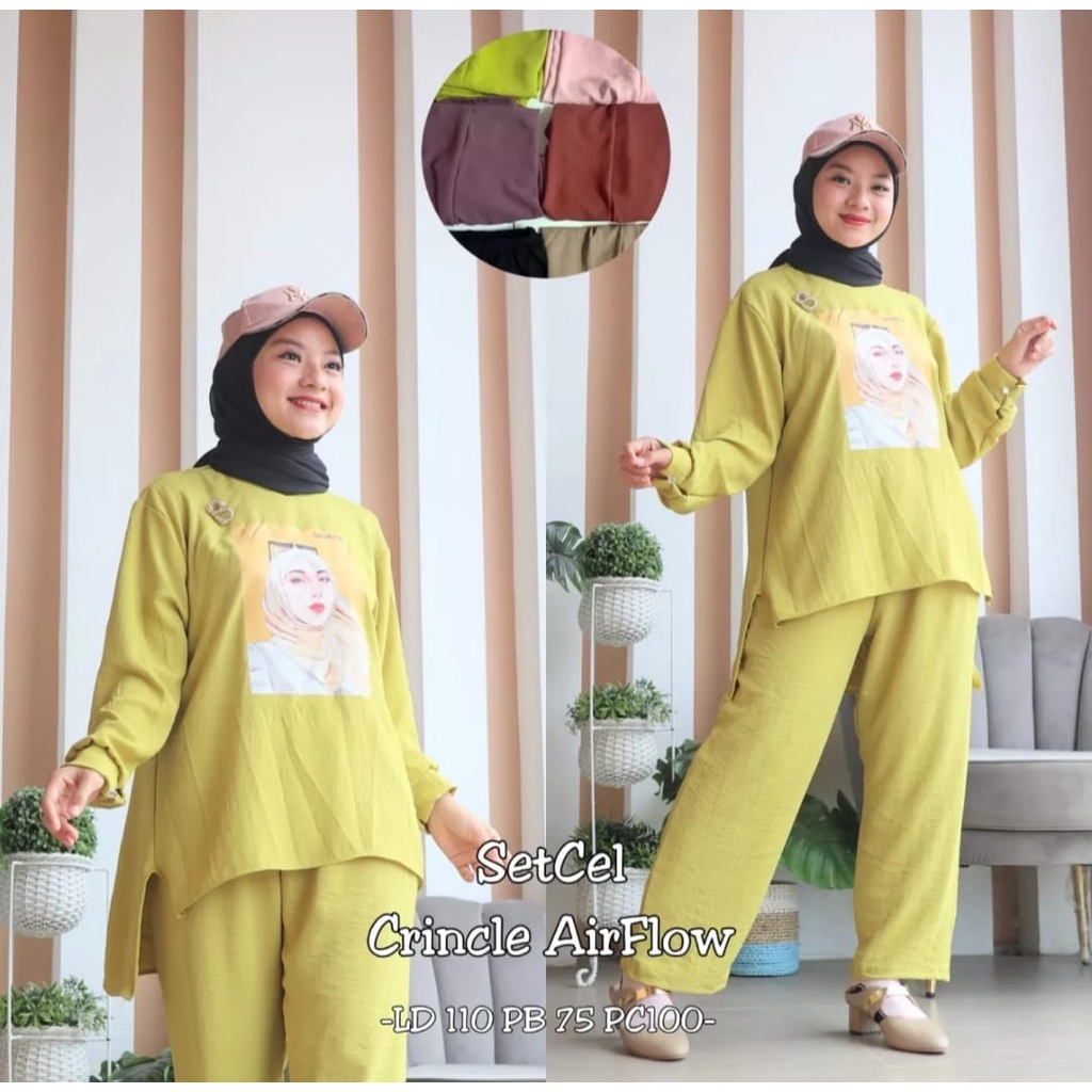 ONE SET CRINCKLE TERBARU | SETELAN CRINCKLE AIRFLOW PREMIUM | SETELAN WANITA KEKINIAN  VIRAL 2022 | SETELAN WANITA SABLON | ONE SIZE | TERLARIS | PROMO FLASH SALE