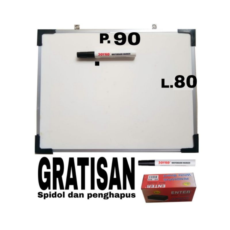 

whiteboard papan tulis 90x80(free spidol&penghapus)