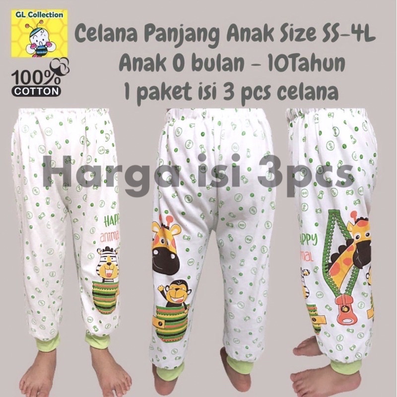 [Bundle isi 3pcs]Grosir Celana Panjang Santai Tidur Training Anak 100%Katun Size SS-5L New Born-Remaja SNI