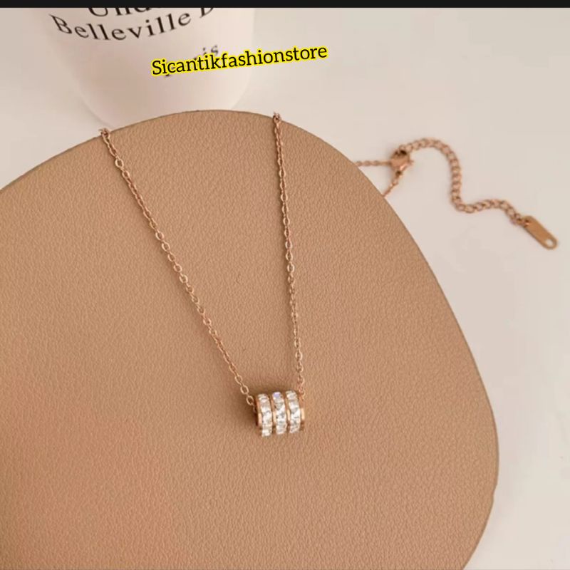 Kalung Titanium Rose Gold Liontin Zirkon Permata 45CM  Terbaru Anti Karat Selamanya Kalung Titanium Wanita Terbaru Rose Gold