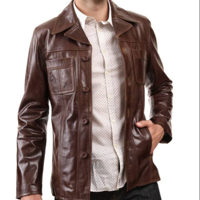 PROMO  JAKET KULIT ASLI PRIA COKLAT MODEL JAS DENGAN BUTTON KEREN KULIT DOMBA ASLI PREMIUM