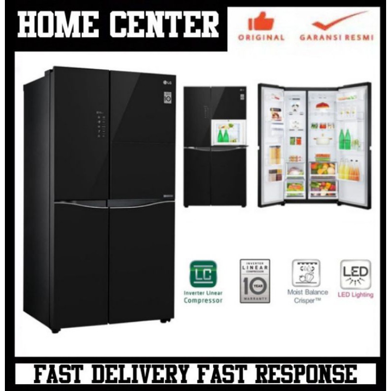LG GC C247UGUV KULKAS LG SIDE BY SIDE BLACK GLASS 675L 247UGUV