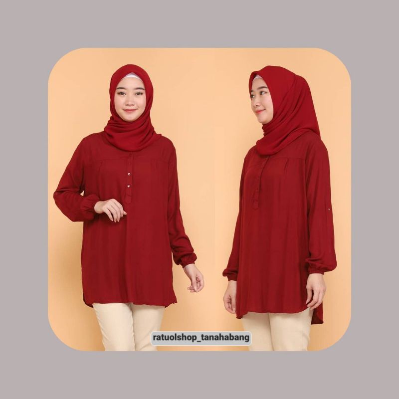 Blus Polos Marun - Blouse Polos Rayon Maroon - Atasan Rayon - Baju Kuliah - Baju Kantor - Atasan Wan