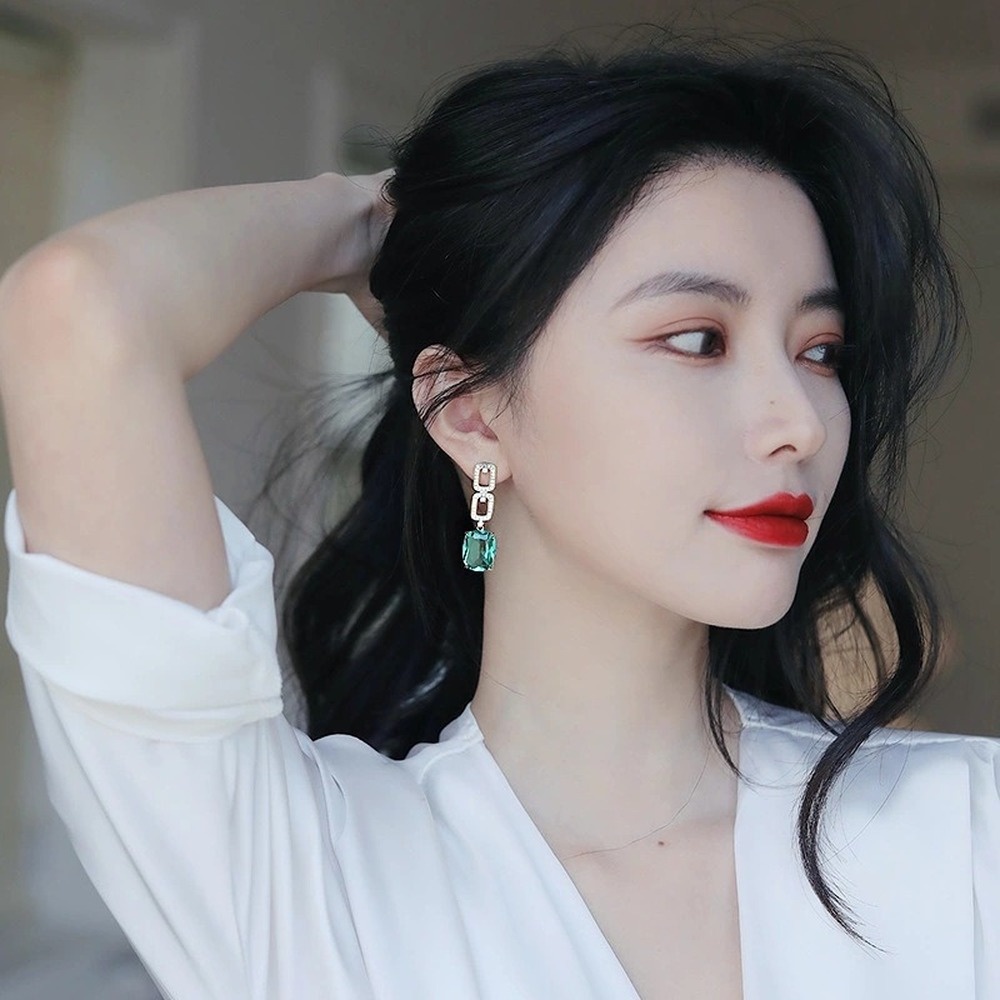 Anting Tusuk Gantung Desain Geometri Hias Zamrudberlian Gaya Koreaeleganvintage Untuk Wanita