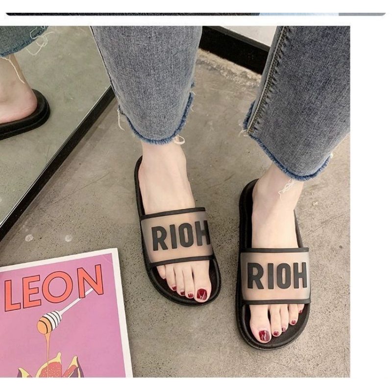 IDEALIFESHOES SANDAL OUTDOOR TEBAL TULISAN RIOH BERKUALITAS SANDAL SELOP SLIP ON FLAT RUMAH Non-slip Santai Empuk Nyaman Polos Elegan Sandal Rumah RIOH