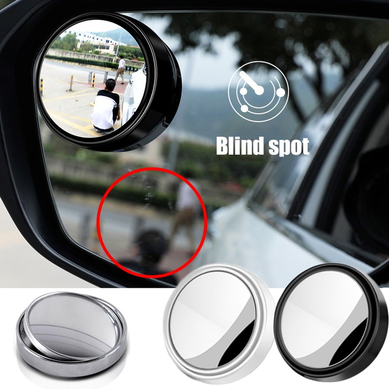 2 Pcs Car Round Frame Convex Blind Spot Mirror Wide-angle 360 Degree Adjustable Clear Rearview Auxiliary Mirror