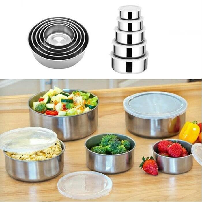 RANTANG STAINLESS STEEL ISI 5 RANTANG SUSUN MURAH FRESH BOX DAPUR KITCHEN LUNCH BEKAL BENTO KIDS NEW