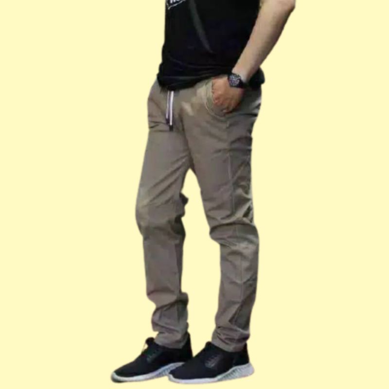 Celana Pria Panjang Chinos Pinggang Karet Bahan Katun Mellar Slimfit Premium Qwality