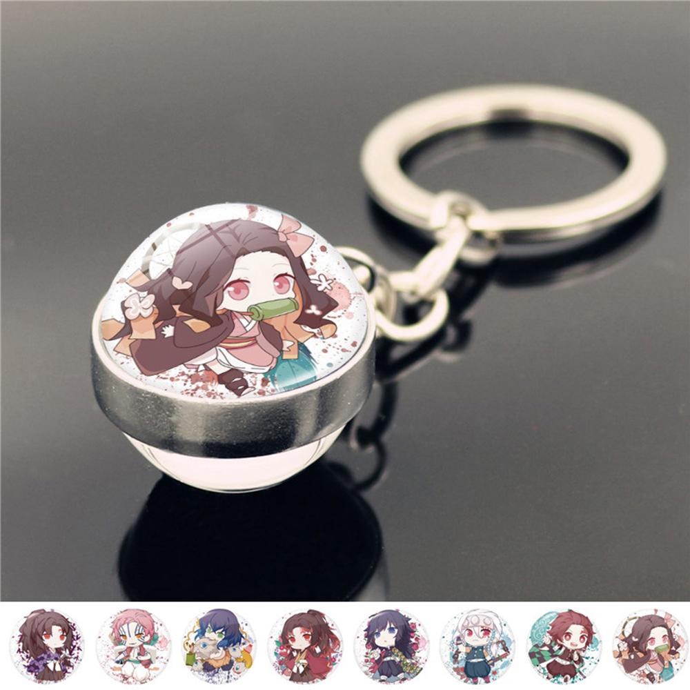 Lanfy Gantungan Kunci Anime Demon Slayer Tomioka Giyuu Unisex Spin Moon Kimetsu No Yaiba Kamado Nezuko Glass Ball Keychain