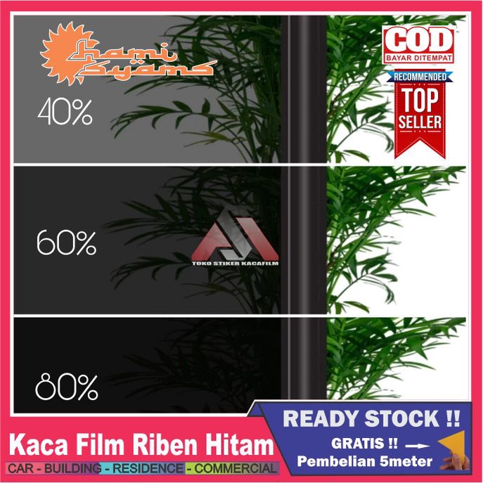Stiker Sticker Kaca Film Jendela Rumah Riben Hitam Biru Hijau Coklat