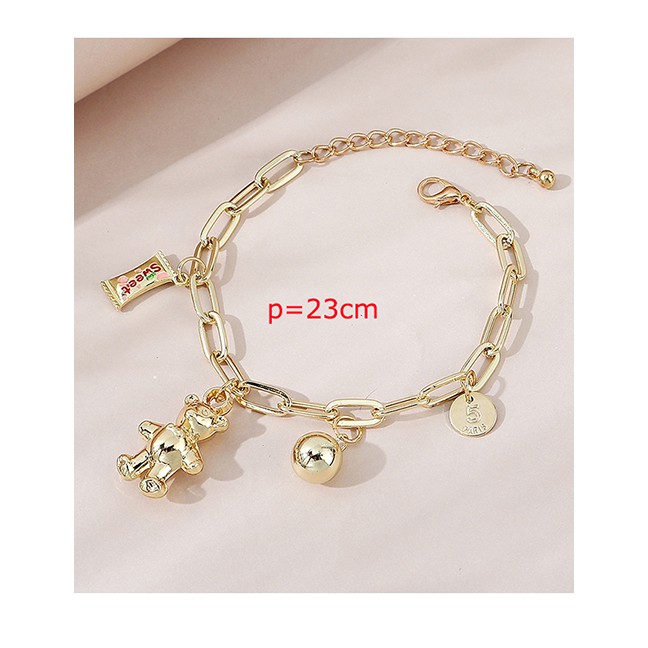 LRC Gelang Kaki Fashion Gold Color Candy Bear Alloy Hollow Bracelet Y64787