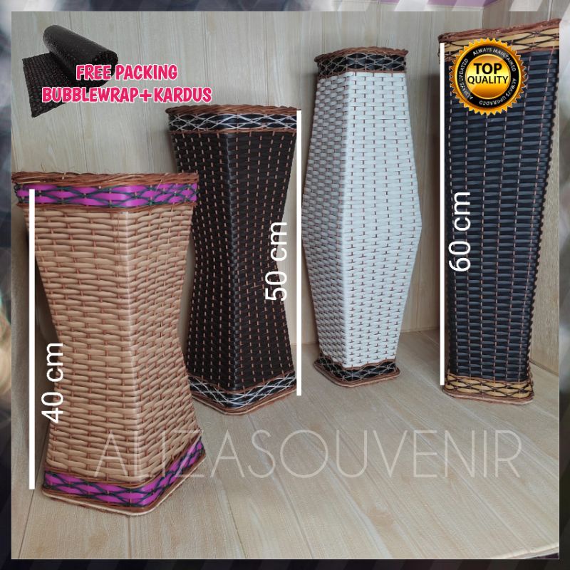 Vas Bunga Rotan Aesthentic Rotan Sintetis Tempat Hiasan Sudut Ruang Tamu Ukuran Jumbo