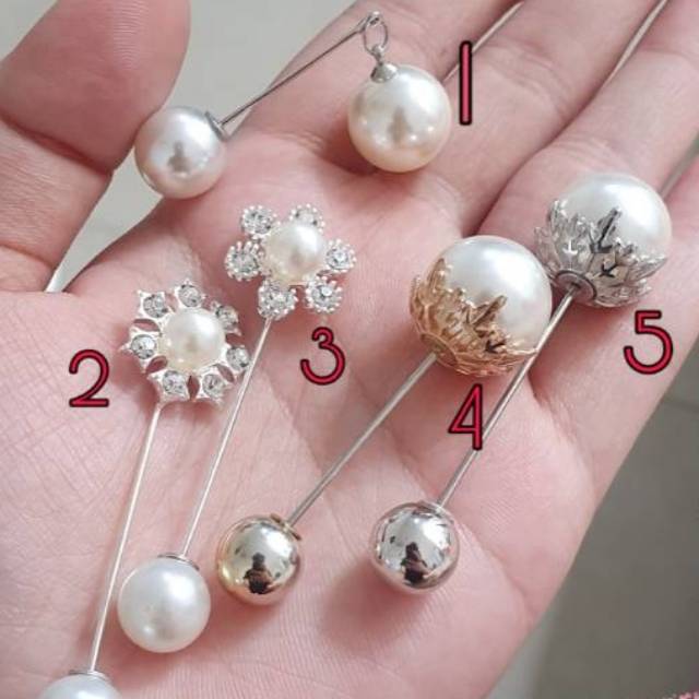 Tuspin Mahkota Mangkok Mangkuk Mutiara Bulat Bunga Flower Gantung Jarum Hijab Bross Bros Korea