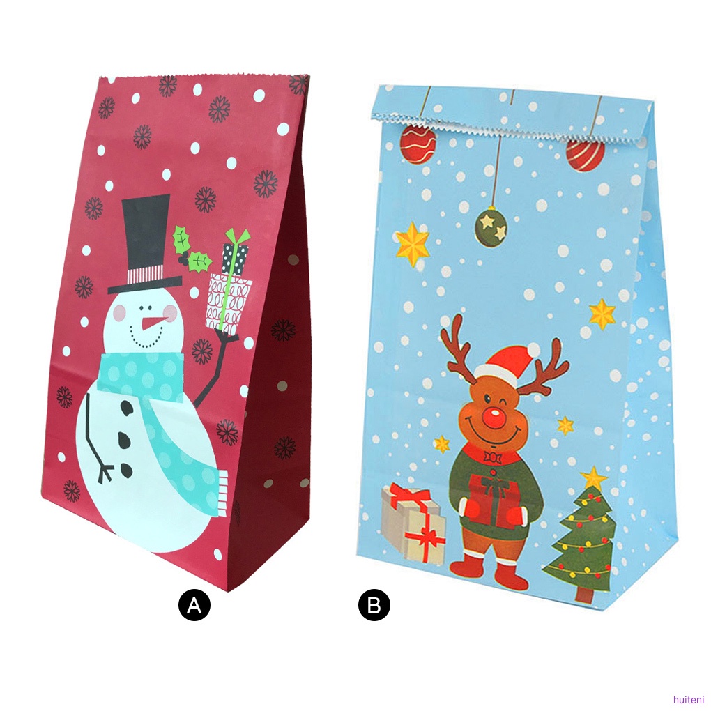 10pcs Kantong Kertas Motif Kartun Snowman Untuk Dekorasi Natal