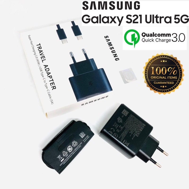 PROMO CHARGER SAMSUNG S21 ULTRA TYPE C 45W PD3.0 FAST CHARGING REAL Charger Samsung 45w C to C Galaxy note20ultra S21 S21+ S21 Ultra 45 Watt Super Fast Charging Type C