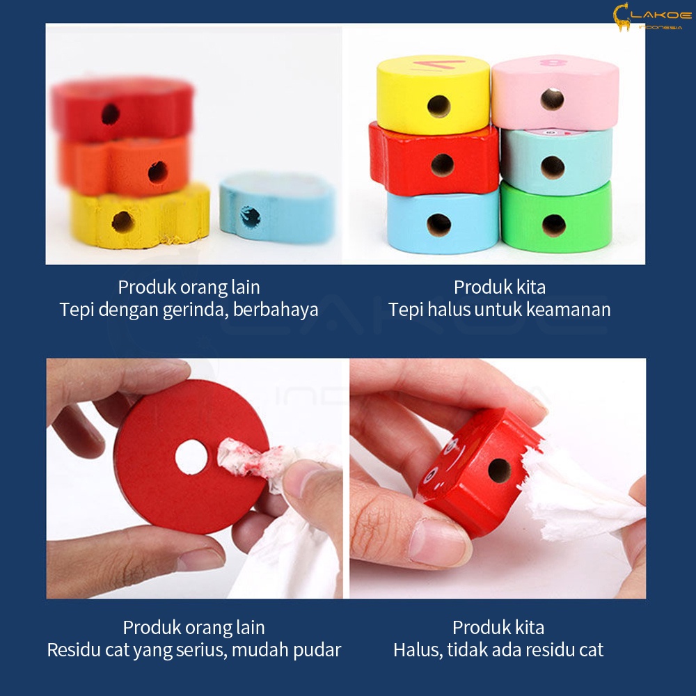 LAKOE Mainan kayu Edukasi anak blok kayu 3D wooden toys