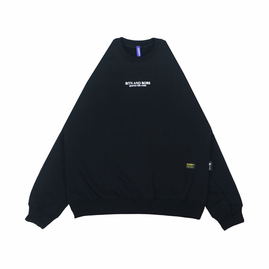 Bitsnbobs76 QuaterLife Black Crewneck Sweatshirt Laki Laki Dan Perempuan Bahan Cotton Premium